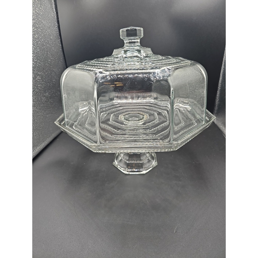 Vintage Cambridge Tuscany Cake Plate with Dome In Octagon Shape Made In Italy